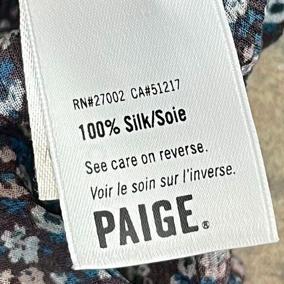 Paige Floral V-neck 100% Silk Sheer Blouse Small - Picture 7 of 12